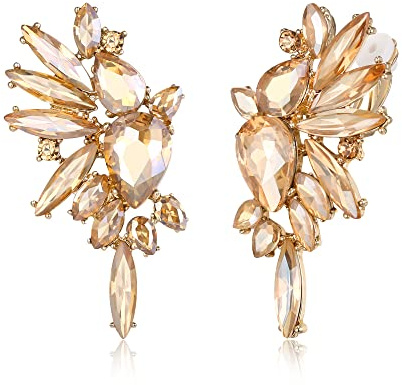 EVER FAITH Alas de cristal pendientes de clip de moda pendientes art deco colorido marquesa gota nupcial colgante clip pendientes para mujer claro tono plateado