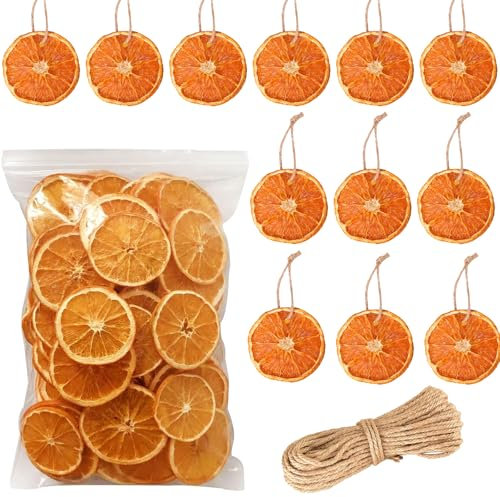 Getrocknete Orangenscheiben Deko, 50 Stück Getrocknete Orangenscheiben und 50 Stück Hanfseil Für Adventskranz Deko, Weihnachtskranz Deko