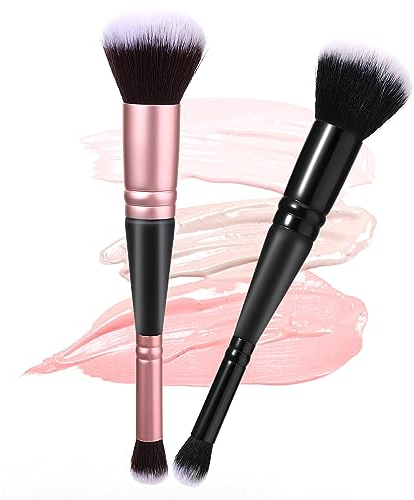TIESOME 2 Stück doppelseitige Make up Pinsel, Foundation Make up Pinsel makelloser Puderpinsel Concealer Creme Kosmetik Rougepinsel zum Verblenden von flüssigen Highlights Konturierung