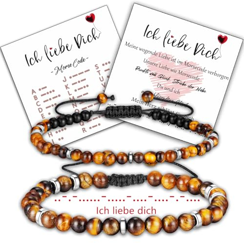 Jbniuay Valentinstagsgeschenk,Partnerarmbänder - 2pcs Morsecode Armband Paare，partner armbänder - partner geschenke für sie/hin，Ich liebe dich im Morsecode-Armband