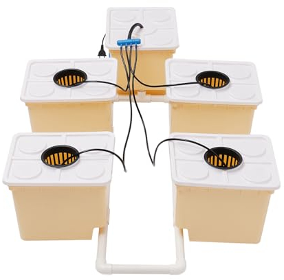 Esyogen 11L Hydroponisches Anzuchtsystem fur Home Indoor Hydrokultur Grow System Kit Eimer Drip Growing System(Tauchpumpe+4 x (Tropfer+Netzbecher)+5 x Eimer mit Deckel+Schlauch)