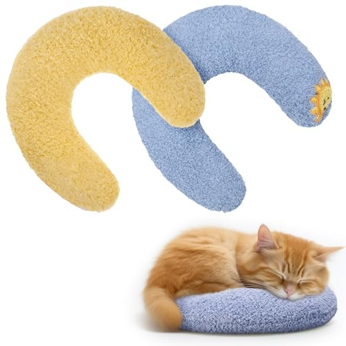 Apricitie 2 Stück Kissen für Katzen Hunde U-förmiges Kissen zum Schlafen, Haustierkissen Katzenkissen Plüsch Haustierspielzeug zum Schlafen Katze Kuscheltier für Ausruhen, Spielen