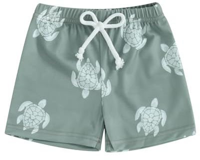 Carolilly Short de Bain Enfant Bébé Garçon Boxer Maillot de Bain Imprimé Natation Plage, Vert Tortue B, 6-12 Mois, Taille Fabriquant 80