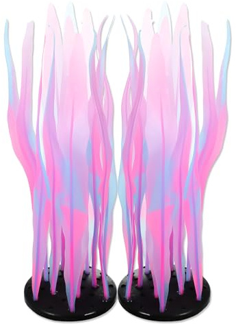 CAPASTEC Aquarium Glowing Kelp Plant, Soft Silicone Glowing Fish Tank Decorations, Fluorescence Coral Decor for Aquarium Decor Pink 2pcs