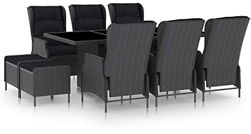 QZZCED Set di mobili da giardino da balcone, set di mobili da giardino, per terrazze, 9 pezzi, con cuscini, in polyrattan, grigio scuro, per giardini, terrazze, balconi