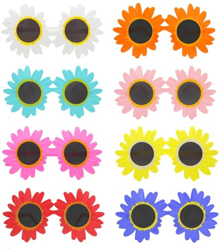 FUIPVGI 8 Pièces Lunettes de Soleil Lunettes De Soleil Marguerite Lunettes de Soleil à Fleurs Lunettes De Fête Fleur, Lunette Rigolote Accessoires de Costume pour Carnaval, Fête (Multicolore)