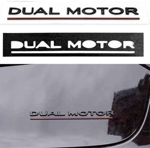 Dubbla motorbokstäver emblem klistermärke kompatibelt med Tesla Model 3 X S Y, 3D bokstavsdekal prestanda märke för Fender sida bakre bagageutrymme dekorativ, Tesla-tillbehör, (matt svart + röd linje)