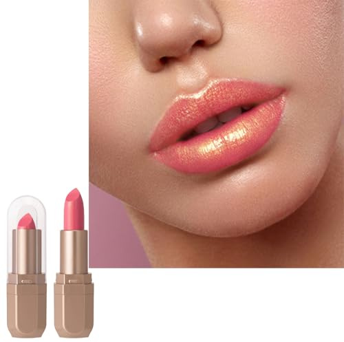 Light Pink Metallic Lipstick with Golden Shimmers Silky Smooth, Full-Coverage, Non-Sticky Tinted Lip Balm for Women
