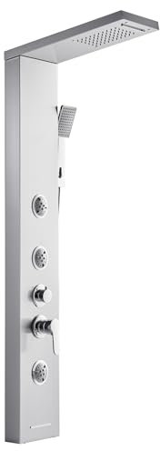 VEVOR Pannello Doccia Sistema a Torre, con Soffione Doccia a Pioggia, 1345 mm Colonna in Acciaio Inox, Sistema Massaggio a Parete, con Doccetta, Beccuccio per Vasca, 3 Getti Corporei