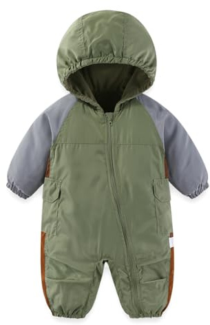 JiAmy Baby Toddler Lightweight Snowsuit for Fall & Mild Winter | Windproof Water-Repellent Fleece-Lined All-in-One Outdoor Suit for Green 9-12 Months