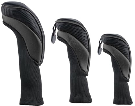 Golf Club Head Covers for Woods Long Cover Driver Hybrid Fairway, Headcovers with Interchangeable No. Tag Novelty Durable Fit Woods Clubs (Black)