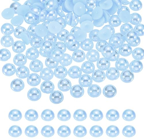 QUARKZMAN 1300 pcs De Media Perla Para, 4 Mm Media Perla Plana Imitación Cabujón Abalorios Piedras Estrás Para DIY Ropa Tazas Zapatos Decoración Uñas (Azul Claro AB)