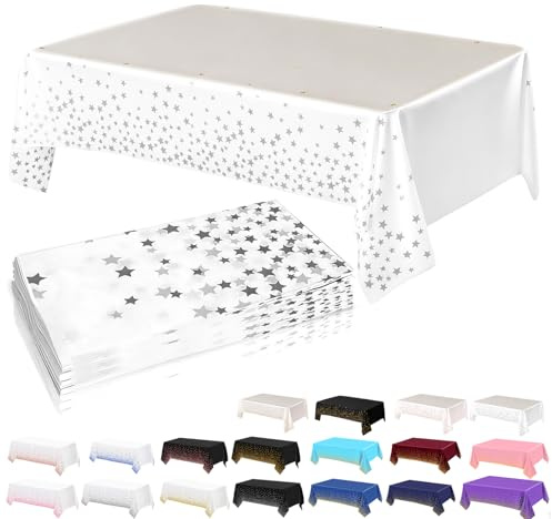 4-pack vit och silver stjärna bordsduk fest för rektangulära bord, 137 x 274 cm dekorativa pappersdukar för fester engångsbord skydd för picknick, baby shower, bröllop, födelsedag, jul