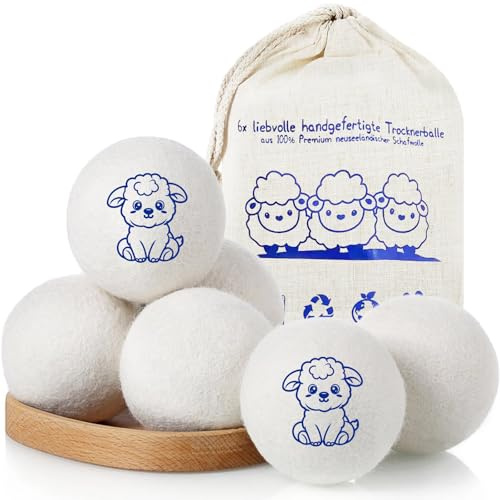 ZPQAODI Set di 6 Palline per Asciugatrice, Palline Asciugatrice Antipiega con Sacchetto, Gomitolo Cattura Peli, Palline per Asciugatrice in Lana per un Bucato Morbido e Tempi di Asciugatura Ridotti