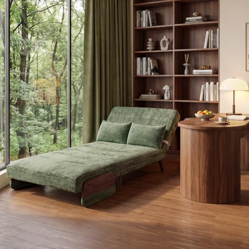 TFFCIC Chair Bed Sleeper for Adults,Large Foldable Single Sofa Bed, 400g Green Chenille Fabric, Suitable for Living Rooms, Bedrooms, Study Rooms, and Balcony Compact Spaces (110 cm Classic)