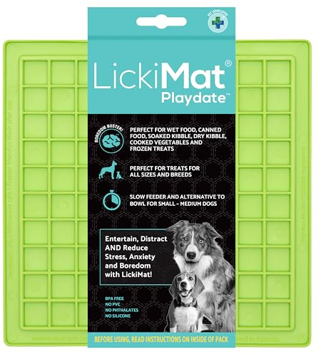 LickiMat Classic Playdate - Tapete de alimentación para perros para aliviar el aburrimiento y la ansiedad, ideal para alimentos, golosinas, yogur o mantequilla de maní, alfombrillas para lamer perros,
