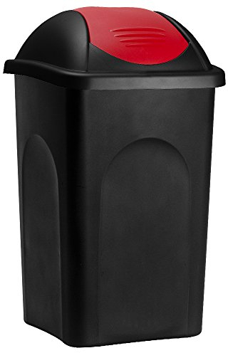 Poubelle avec couvercle basculant 60L noir/rouge poubelle de cuisine 68x41x41cm corbeille déchets tri sélectif ordures