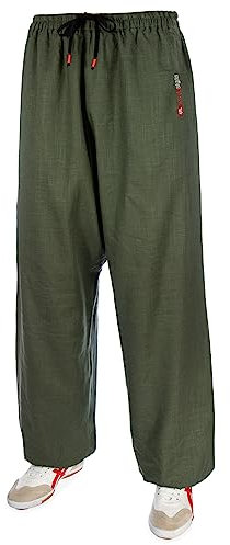 wu designs Leinen (Mittel) Kung Fu & Tai Chi Trainingshose Tannengrün 185