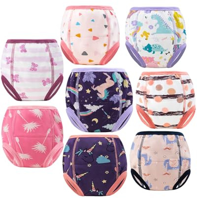 FLYISH DIRECT Culotte d Apprentissage Enfant Culotte Apprentissage propreté Fille Pantalons d'entraînement bébé, 4T, Licorne Violette, Lot de 8