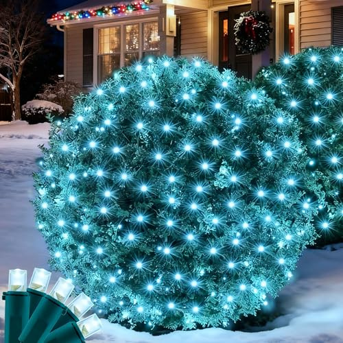 Wabarle White Christmas Net Lights for Bushes Outdoor, 132LED 6FT x 6FT Connectable UL Certified Net Lights for Bushes Tree Shrubs Xmas Trunk Green Wire Christmas Decorations(Cool White)