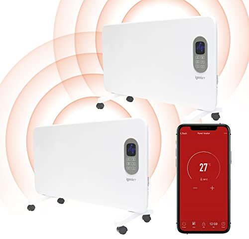 Igenix IG9515WIFI/2PACK Smart Electric Low Energy Panel Heater with Amazon Alexa, Freestanding with Castors or Wall Mountable Heater with Day and Weekly Timer and Remote Control, 1500 W, Pack of 2