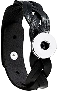 ANDANTE Leder Armband für Chunks Click-Buttons mit Druckknopf-Verschluss (18-22 cm) Schwarz
