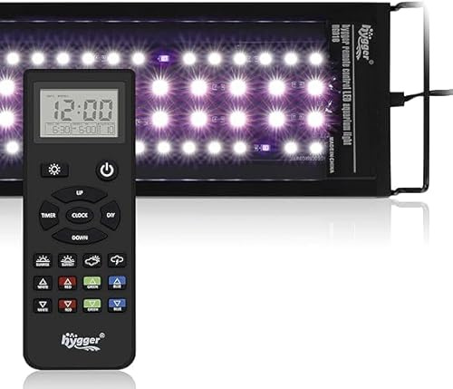 hygger Lampada per Acquario con Telecomando, Lampada LED a Spettro Completo Regolabile, Modalità Standard e Meteo, Modalità DIY per Acquari d'Acqua Dolce con Piante (18W (per 30-45 cm))