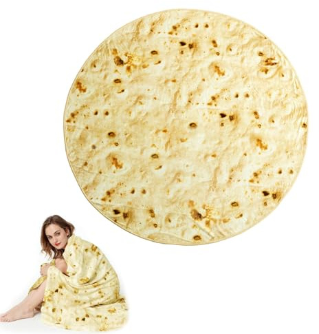 badaren Burrito Tortilla filt, mjuk varm burritofilt, rund mat av korallfleece, ensidig soffpläd resefilt för sovrum utomhus, alla årstider (A, 150 cm)