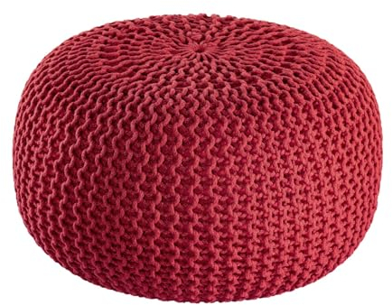 kreatives Wohnen Sitzpouf ø55cm Pouf Strickhocker Strickpouf Premium Innen Terrasse Pool Garten nachhaltig rot - Tango red