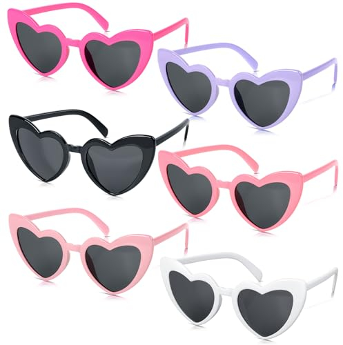 Romon Gafas de Sol Corazon, 6 Paar Gafas sol Mujer Gafas de Sol con Forma de Corazón Gafas de Corazon Gafas Fiesta para Adultos Mujer Hombre Gafas de sol Retro en Forma de para Boda Fiesta en la Playa