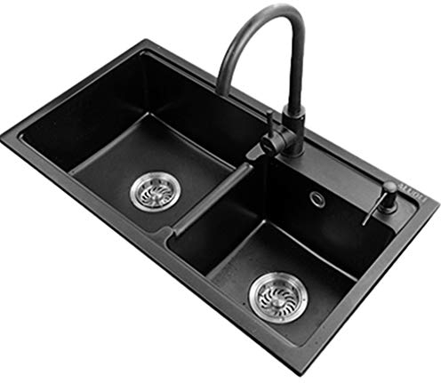 Küchenarmatur, Küchenspülen, Küchenarmaturen, Stein-Doppelwaschbecken, Schwarz, Pool, Geschirrspülbecken, Haushaltsgeschirr, Reinigung, Pool (Farbe: Schwarz, Größe: 68 x 39 x 22 cm)