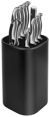 Qoosea Knife Holder Block without Knives Easy Cleaning Detachable Knife Storage Space Saver with Scissors Slot Sharpening Bar Slot Black