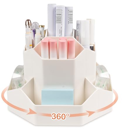 Anstore Schreibtisch Organizer, Multifunktionaler Drehbarer Stiftehalter Kinder 360 Rotierende Große Kapazität Stifte Organizer mit 9 Fächern Sortierfäche, Stifte Aufbewahrung Beige Für Büro Schule