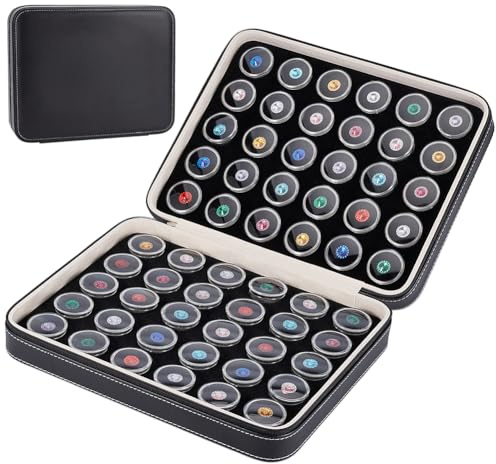BENECREAT Caja de almacenamiento de la colección de piedras preciosas con inserto de espuma, 60 tarros de plástico para gemas de 1.2 x 0.6 pulgadas, juego de bandeja de exhibición para cristales