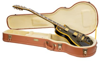 Crossrock Relief Series Les Paul Guitar Case | Carved Red Wood Finish, Ivory Plush Interior, Lock – Premium Wooden Hardshell - Redwood (CRW630LRO)