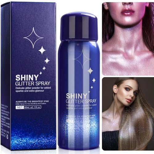 Spray Paillette 60ml, Maquillage Paillettes Visage, Bombe a Paillette Cheveux et Corps, Laque Paillettes Cheveux Visage Corps, Spray Paillette Vetement pour Carnaval Halloween Festival Fête