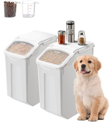 VEVOR Rice Storage Container, 4.5Gallon/20L x2 Capacity Large Dog Food Dispenser Bin, Kitchen Ingredient Grain Cereal Flour Bin, Pet food Containers with Wheels, 2 Measuring Cups, Airtight Lid, 2 Pack