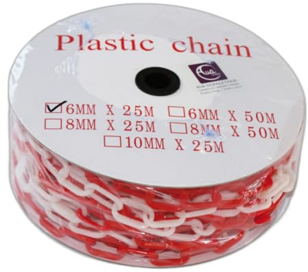 AUA SIGNALETIQUE - Chaîne de Signalisation en Plastique (Rouge et Blanc - Ø6mm, 25 mètres)