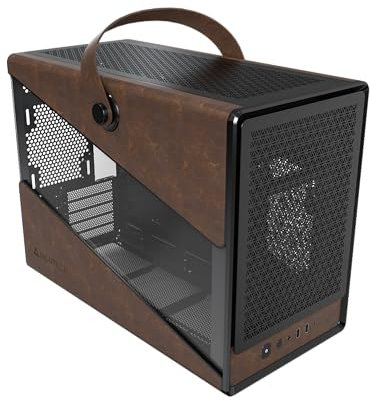 MONTECH Heritage mATX, Micro-Formfaktor, kompaktes Leder-Gaming-Gehäuse mit charakteristischem Griff-Design, unterstützt GPUs der RTX 40-Serie, ATX-Netzteil und 360-mm-AIO, Schwarz