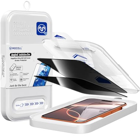 MOCOLL Privacy Pellicola Protettiva in Vetro Temperato per iPhone 16 Pro Max | 9H Anti-Spia Custodia per Installazione Facile | Protezione Schermo Antiurto, Antigraffio e Antimpronta | Kit da 2 Pezzi