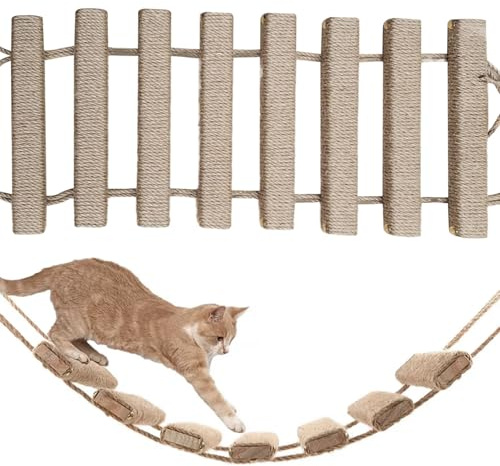 Pesoncarl Kattstege 50 x 25 cm hängande kattbro i trä insvept med linnerep repbeständig för inomhuskatter