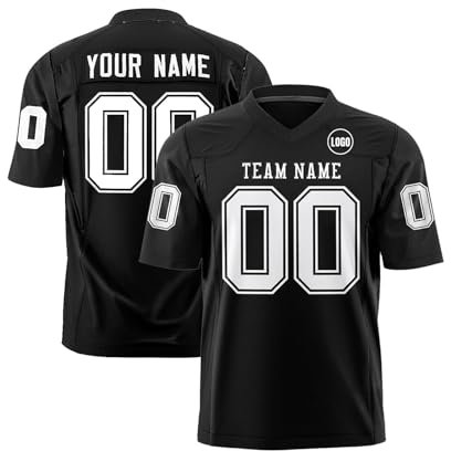 Trikot Kinder, Personalisiert American Football Spieltrikots Mit Name Nummer Für Kinder Erwachsene Junge Mädchen Herren Damen Kostüm Football Tshirt Bedrucken Shirt Football (Einheitsgröße, Black)