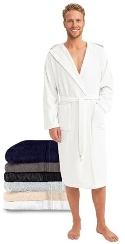 Twinzen - Peignoir de Bain Homme 100% Coton Oeko-Tex, Blanc, L