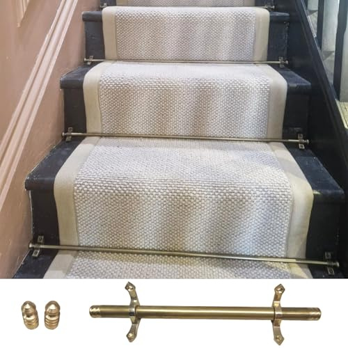 Trappstång i mässing för trappor, set med stativ, ändstycken och skruvar, eleganta trappstänger för trappor hem lägenhet kommersiella utrymmen (12 st, 5 st)