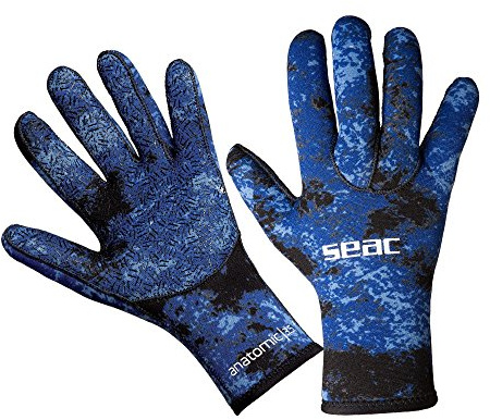 SEAC Anatomic Camo Gloves Guanti da Sub in Neoprene da 3.5 mm per Pesca Subacquea in Apnea Unisex Adulto, Camo Blu, L