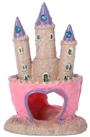 POPETPOP Aquarium Decorations Heart Castle - Fish Tank Decorations Cichlids Fish Hideout House for Girls Toy Pink