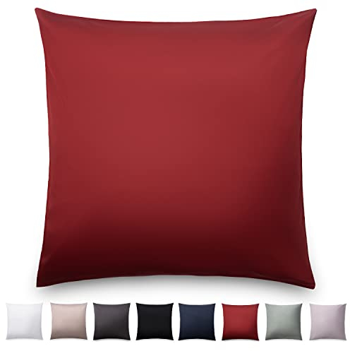 Blumtal Mako Satin Kissenbezug 80x80 Baumwolle Rot - 2er Set Kissenbezüge aus 100% Baumwolle - edle Glanzoptik & Reißverschluss - Satin Kissenbezug für Kopfkissen 80x80 & Sofakissen