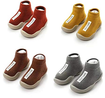 CHAYANG 4 Pairs Baby Boys Sock Shoes Anti Slip Infant Warking Socks for 12-18 Months