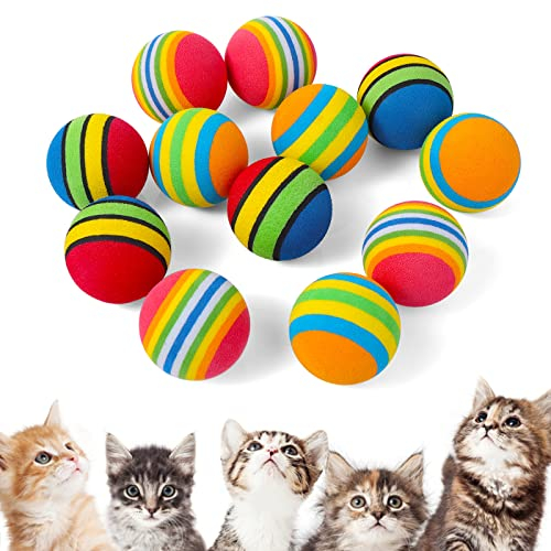 Cobee Rainbow Katzenspielzeug Bälle, 12 Stück Großes spielbälle für Katzen 3,5 cm Interaktives Katzen Bälle Kätzchen Spielen Sport Chase Training Spielzeugball