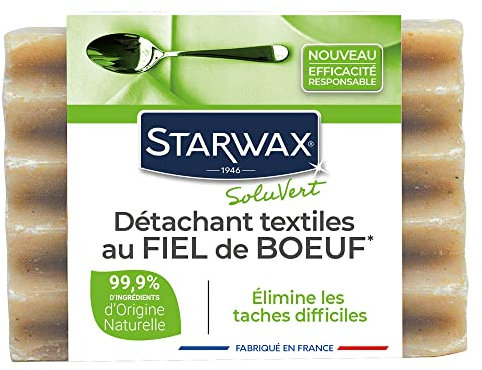 STARWAX SOLUVERT Savon Détachant Textile au Fiel de Boeuf - 100g - Idéal pour éliminer les Taches Difficiles sur les Textiles - Ecocert